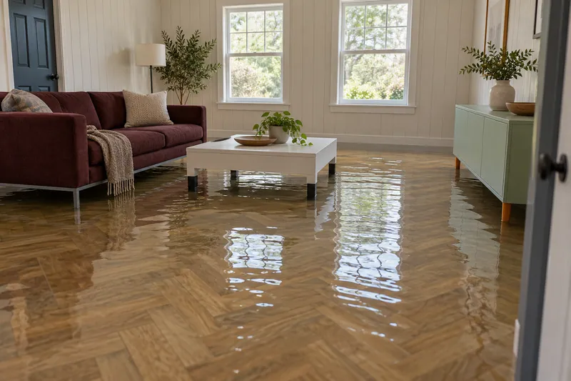 Water Extraction in The Colony — standing water across a furnished room